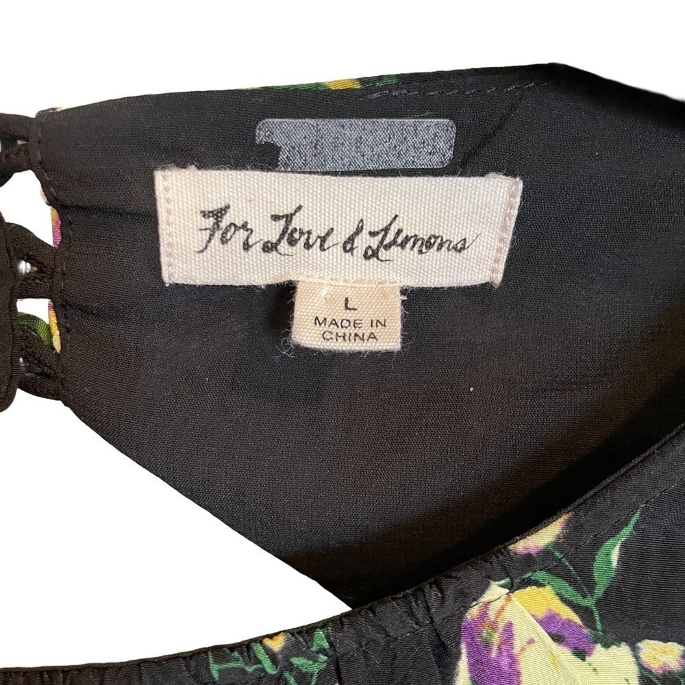 For Love & Lemons Ross Midi Dress Black Floral Open Back Slit L - Picture 10 of 12